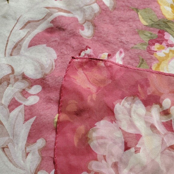 Vintage ECHO Square Scarf Sheer Red Orange Yellow Garden Roses Floral 34"x34" - Picture 4 of 5